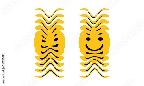 Funny melt smile faces set. Vector illustration transformation, Face symbol