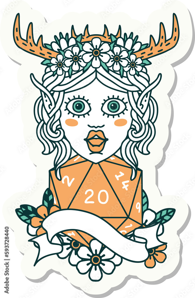 elf druid with natural twenty dice roll sticker elf druid with natural twenty dice roll sticker
