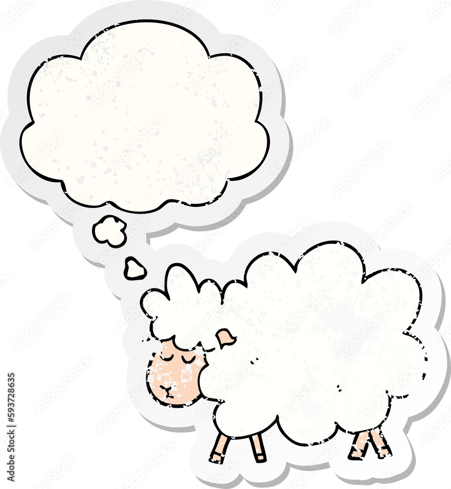 cartoon sheep and thought bubble as a distressed worn sticker cartoon sheep and thought bubble as a distressed worn sticker
