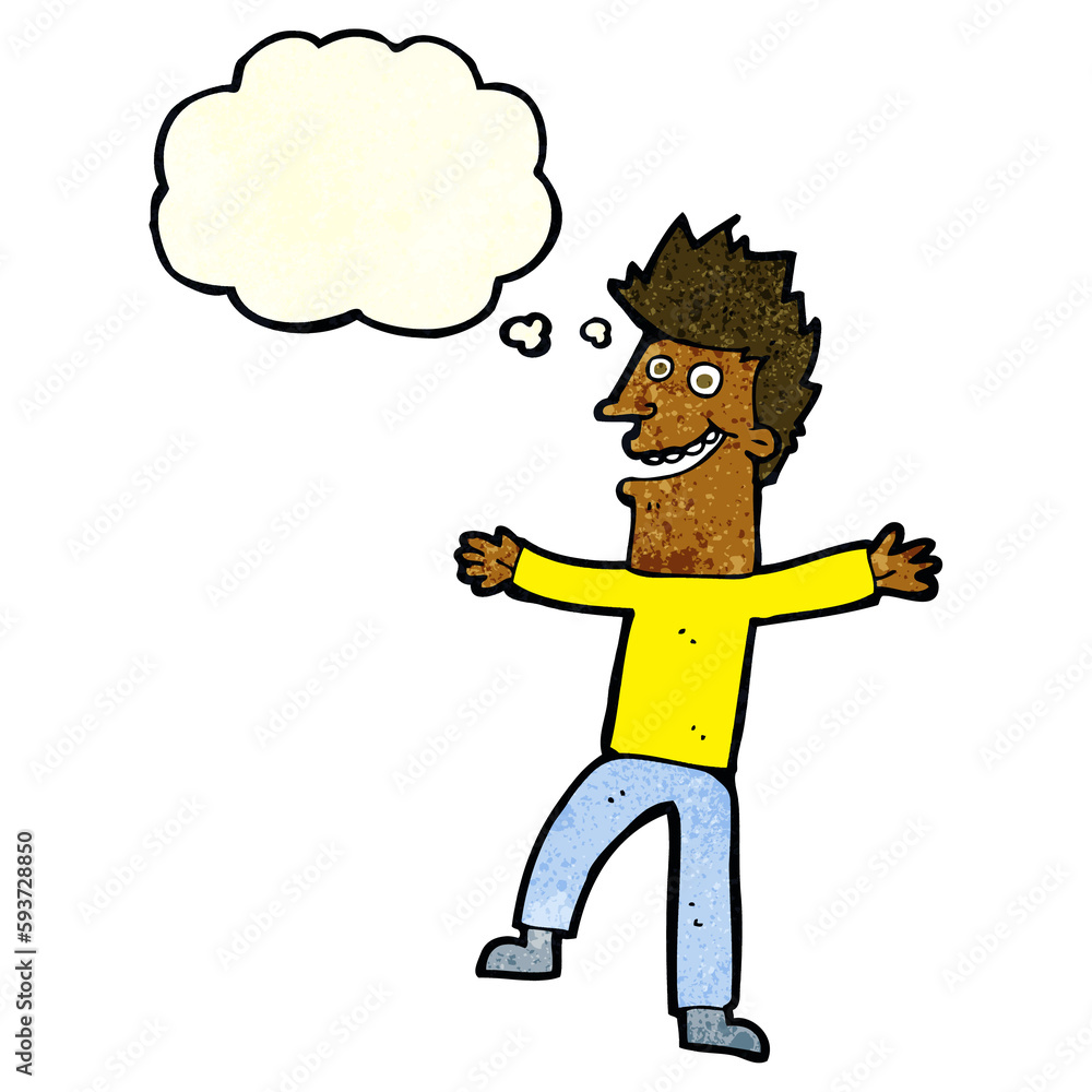 cartoon happy man with thought bubble cartoon happy man with thought bubble