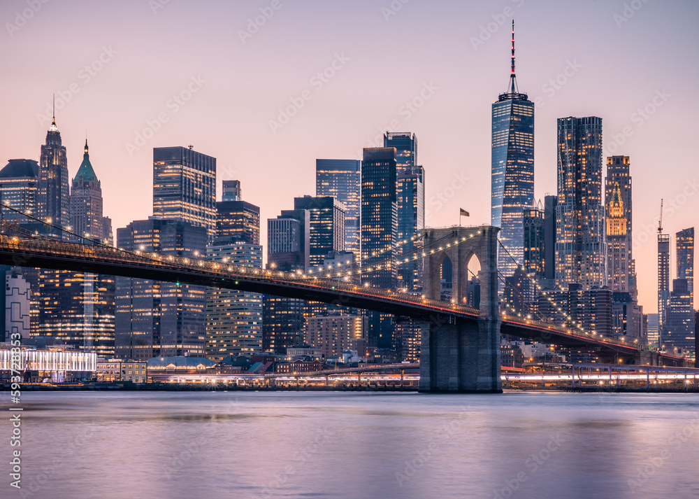 Naklejka premium New Yord Brooklyn bridge and city skyline
