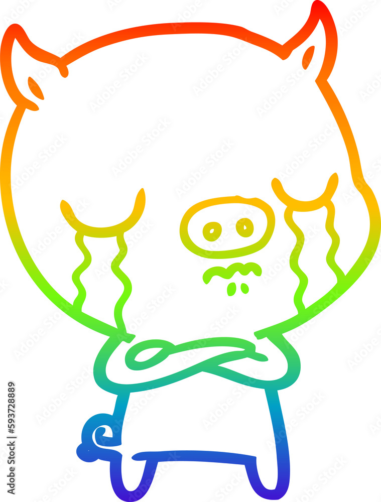 rainbow gradient line drawing cartoon pig crying rainbow gradient line drawing cartoon pig crying