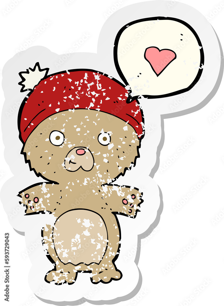 retro distressed sticker of a cartoon bear in hat retro distressed sticker of a cartoon bear in hat