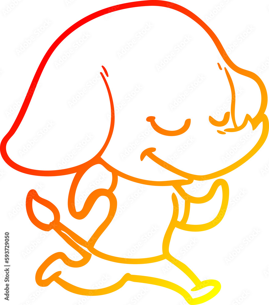 Obraz premium warm gradient line drawing cartoon smiling elephant running