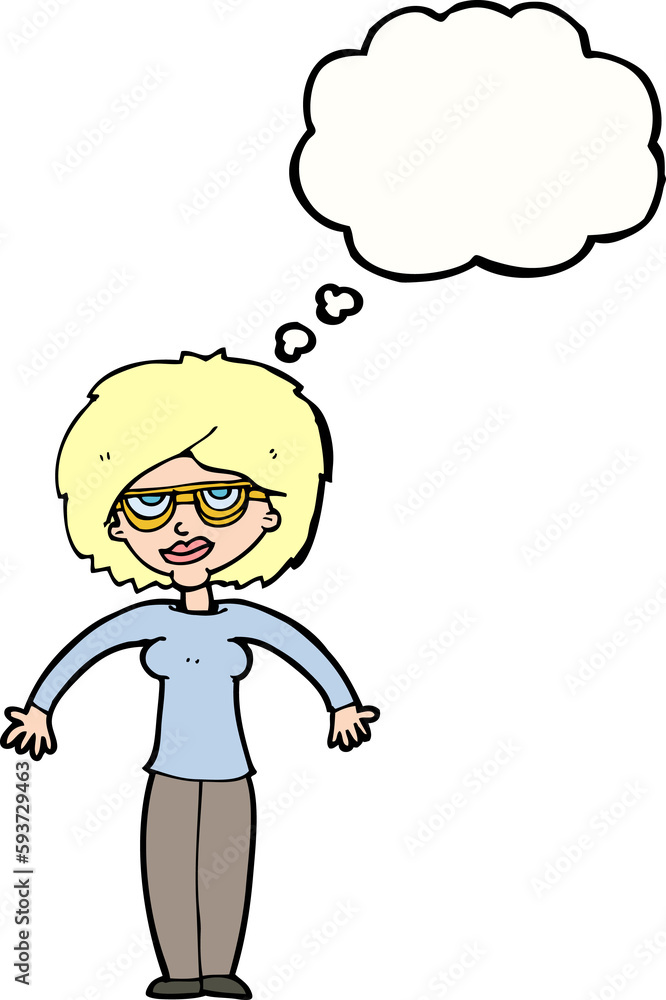 cartoon woman shrugging shoulders with thought bubble cartoon woman shrugging shoulders with thought bubble