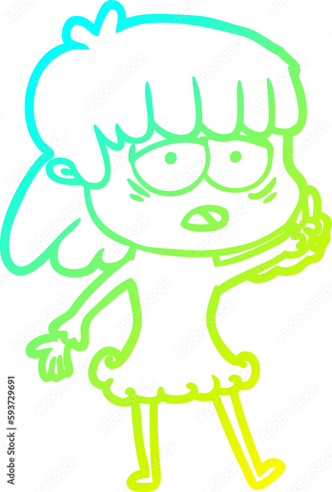 Obraz premium cold gradient line drawing cartoon tired woman