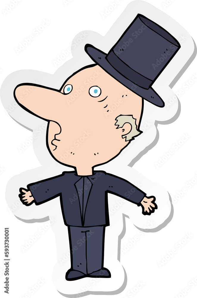 sticker of a cartoon man wearing top hat sticker of a cartoon man wearing top hat