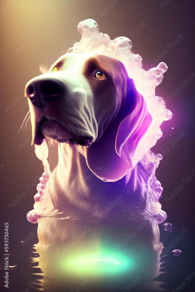 Cool dreamy dog, cute, high fantasy belonging to the liquid otherworld - generative ai
