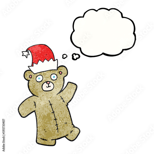 thought bubble textured cartoon teddy bear wearing christmas hat © lineartestpilot