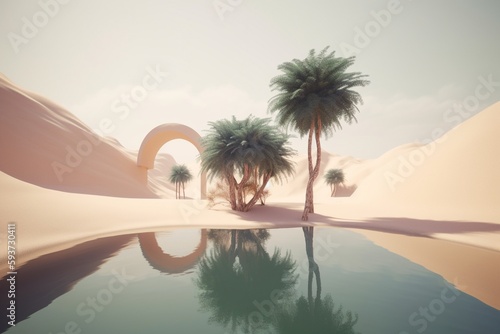 A minimalist landscape with a scenic desert or oasis  Generative AI