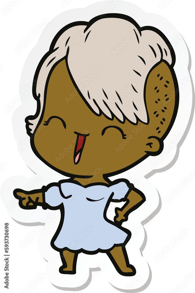 sticker of a happy cartoon hipster girl sticker of a happy cartoon hipster girl