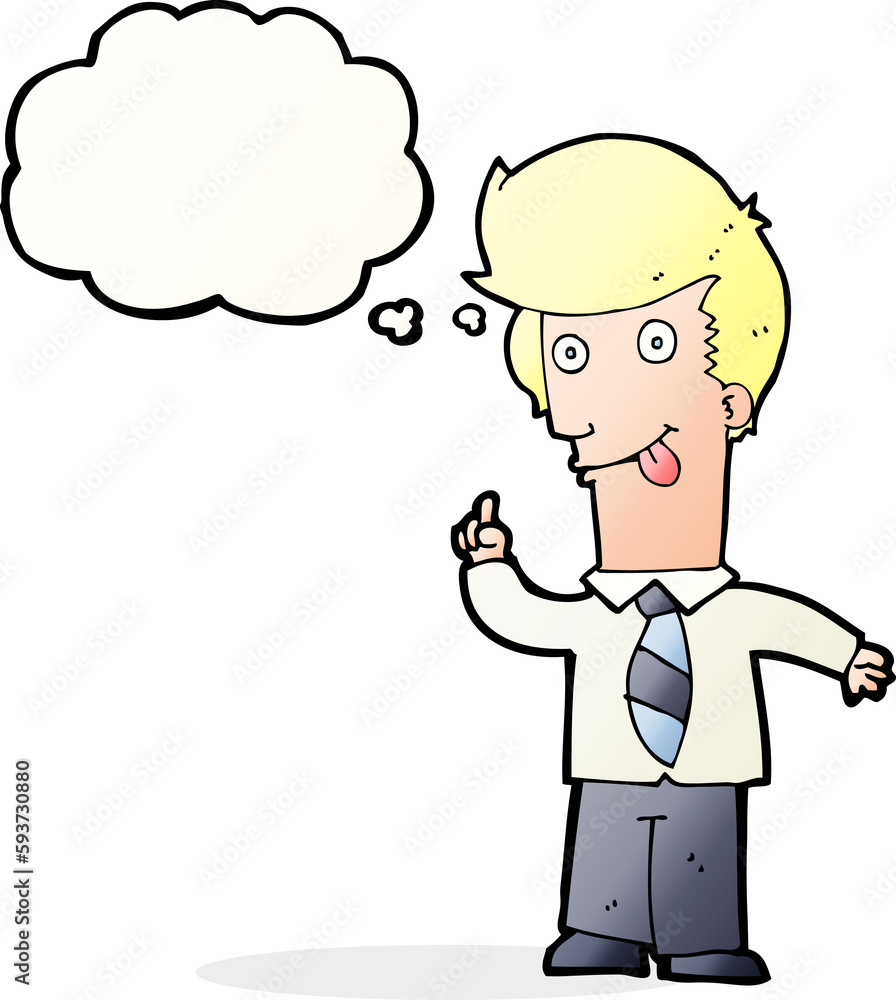 cartoon office man with crazy idea with thought bubble cartoon office man with crazy idea with thought bubble