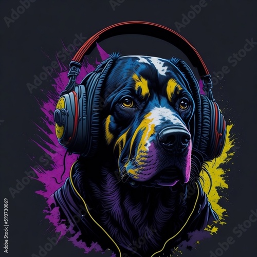 Dog illustration painting vector art design, Dog painting illustration wearing headphones. #painting #illustration #vector