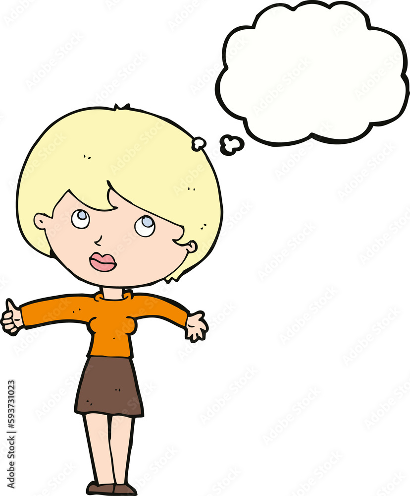 cartoon woman giving thumbs up with thought bubble cartoon woman giving thumbs up with thought bubble