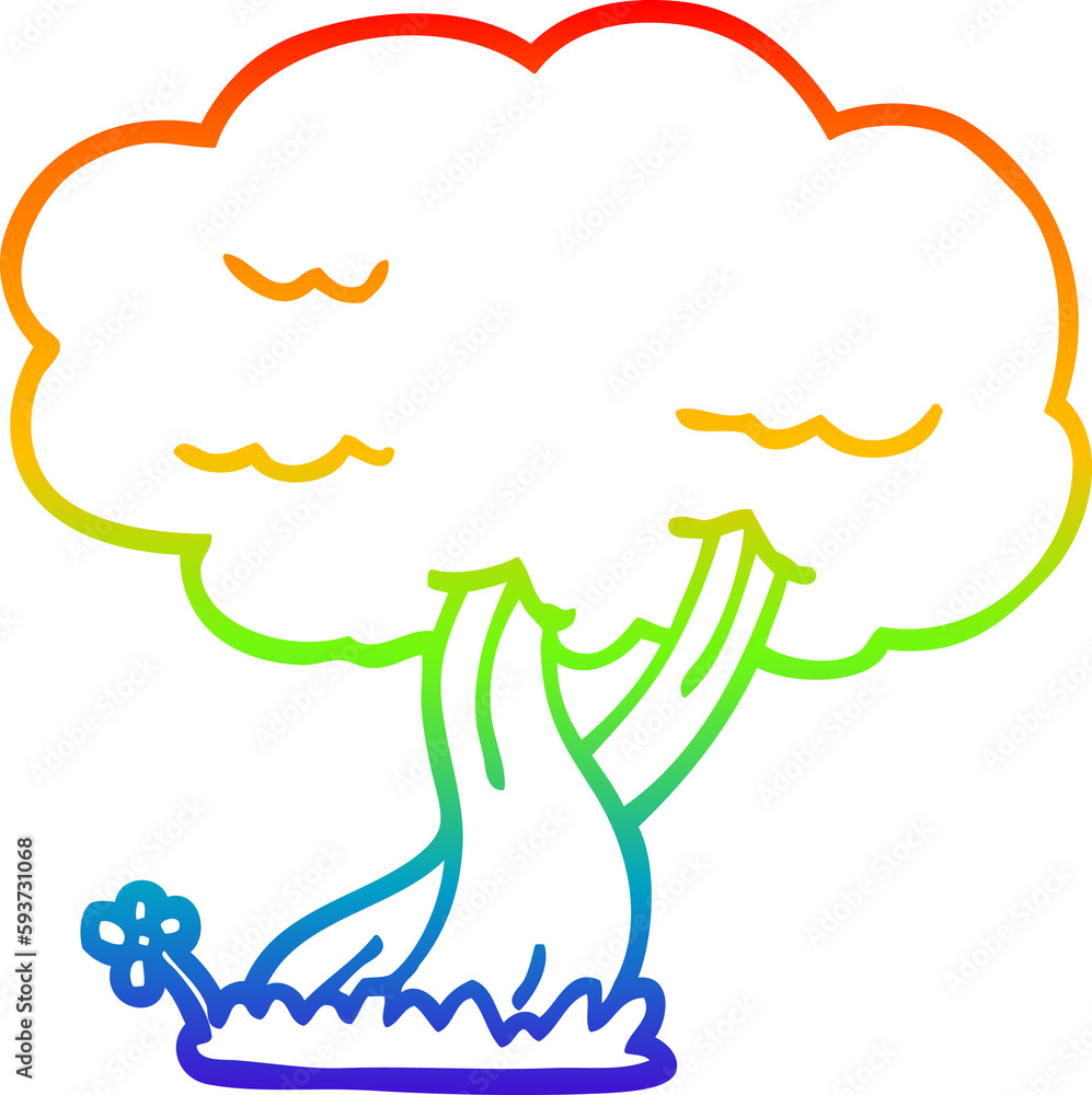 rainbow gradient line drawing cartoon tree