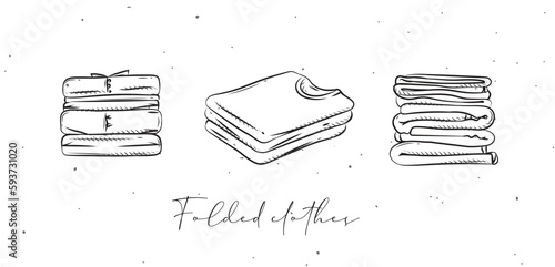 Obraz na płótnie Folded clothes in different angles drawing in graphic style on white background w salonie