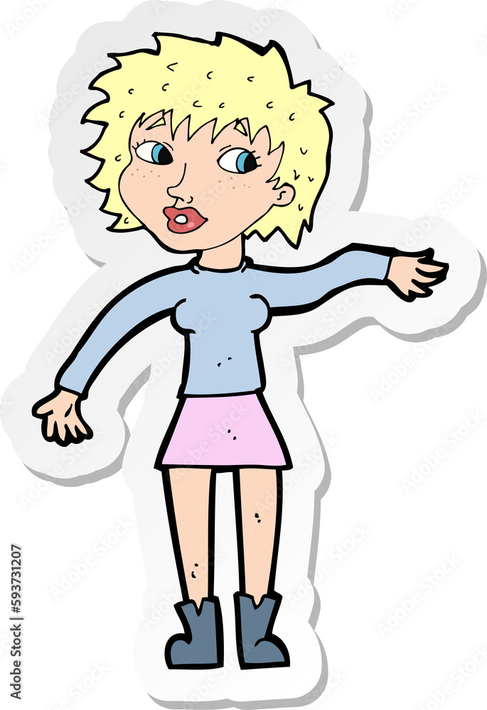 sticker of a cartoon friendly woman waving sticker of a cartoon friendly woman waving