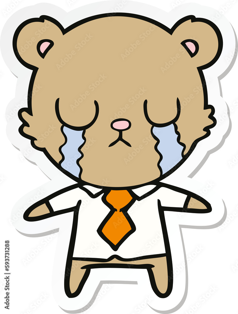 sticker of a crying cartoon bear