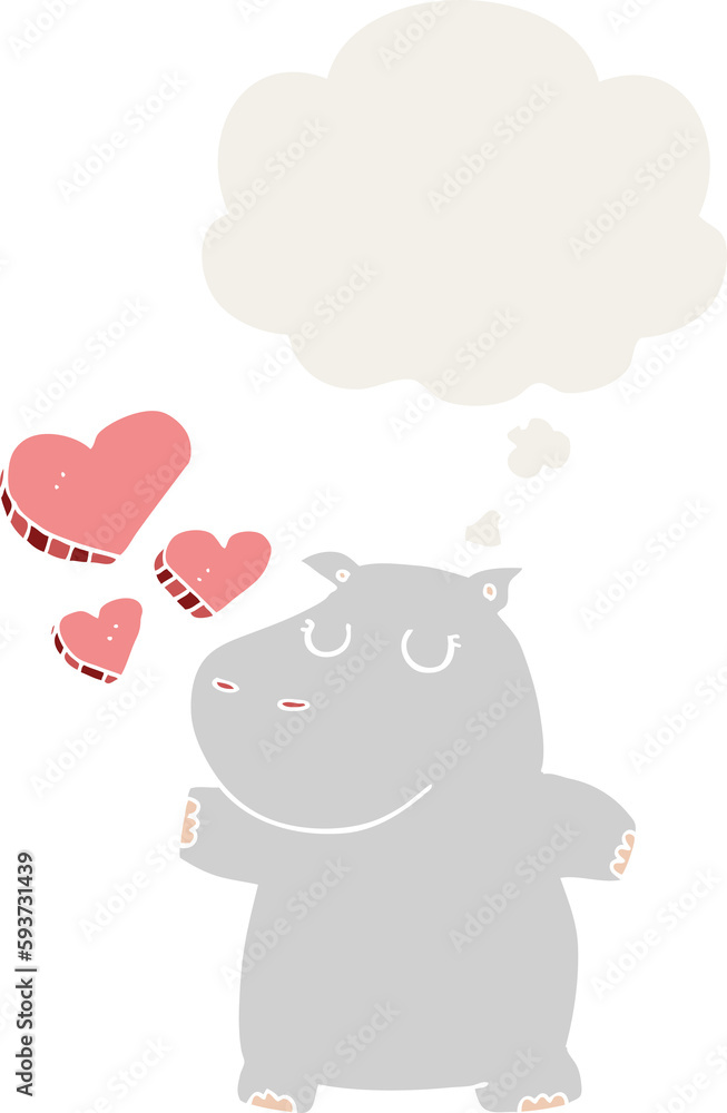 cartoon hippo in love and thought bubble in retro style cartoon hippo in love and thought bubble in retro style