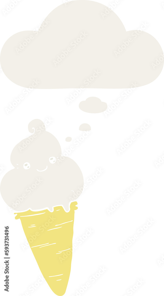 cartoon ice cream and thought bubble in retro style cartoon ice cream and thought bubble in retro style