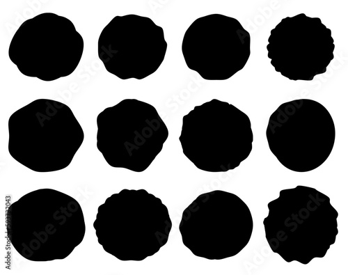 Set of dozen blob shapes with rough edges. Collection of abstract vector stains for your design. Different drops in modern style...
