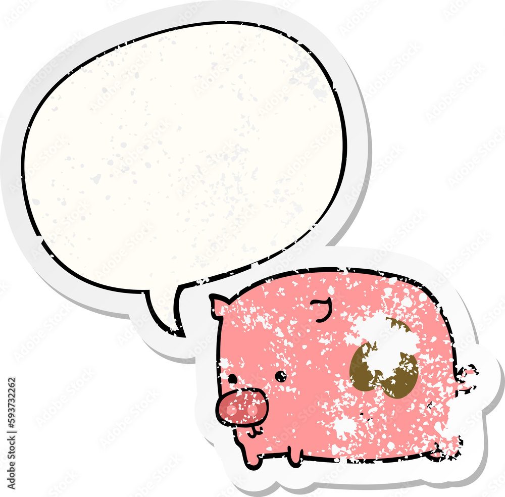cartoon pig and speech bubble distressed sticker cartoon pig and speech bubble distressed sticker