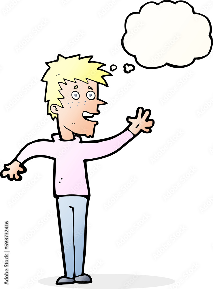 cartoon happy boy waving with thought bubble cartoon happy boy waving with thought bubble