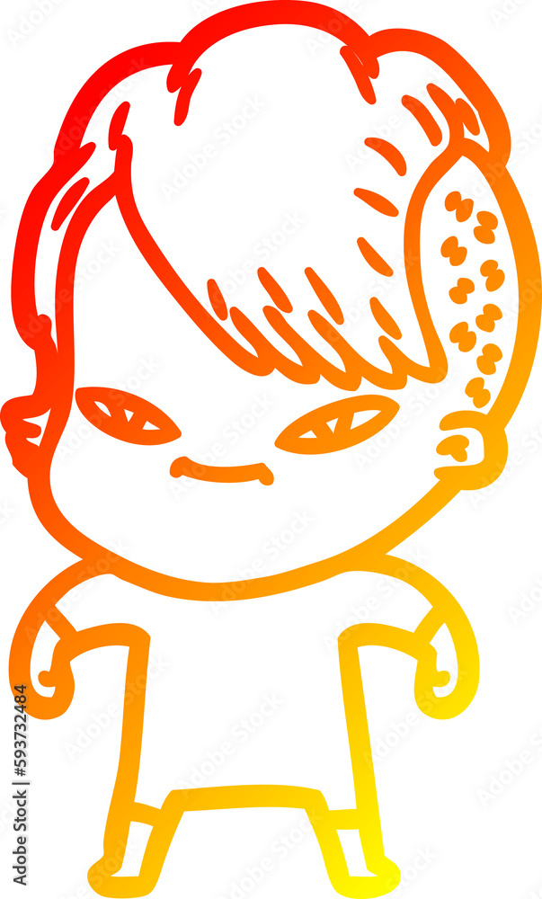 warm gradient line drawing cute cartoon girl with hipster haircut warm gradient line drawing cute cartoon girl with hipster haircut