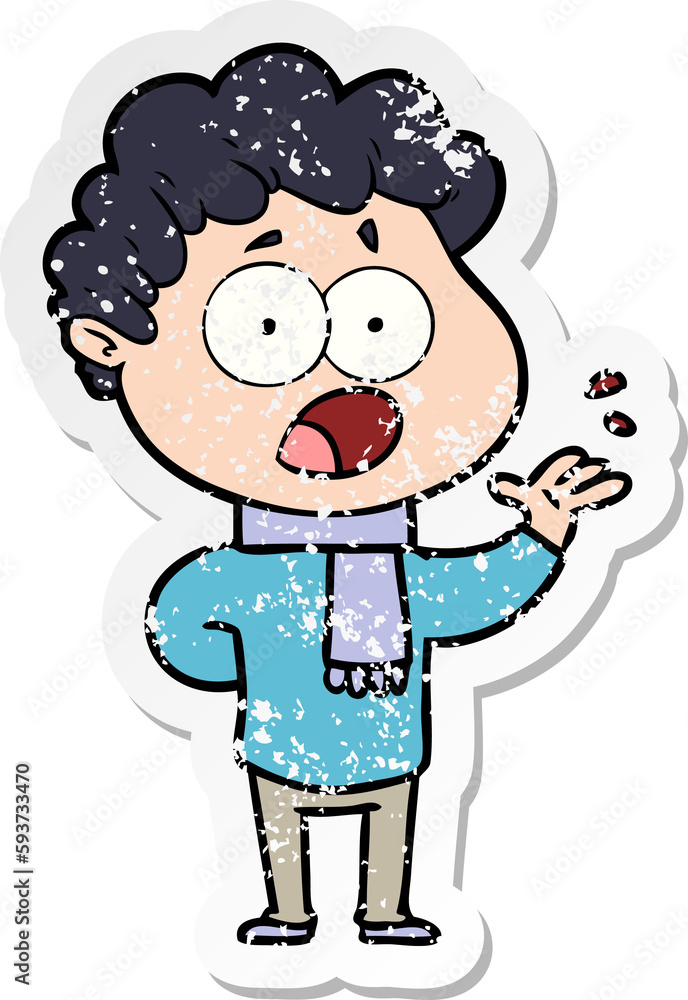 distressed sticker of a cartoon man gasping in surprise distressed sticker of a cartoon man gasping in surprise