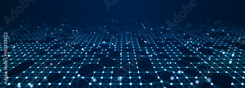 Corrupted network or connection. Abstract digital background of points and lines. Glowing plexus. Big data. Abstract technology science background. 3d rendering