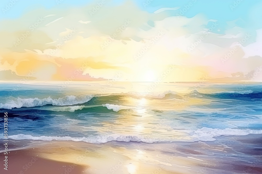 Wonderful dreamy light watercolor the ocean with few details - Generative AI
