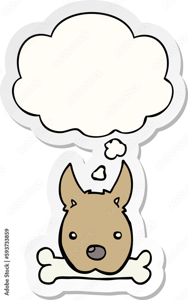 cartoon dog with bone and thought bubble as a printed sticker cartoon dog with bone and thought bubble as a printed sticker
