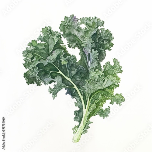 Fresh kale leaf in watercolor style
