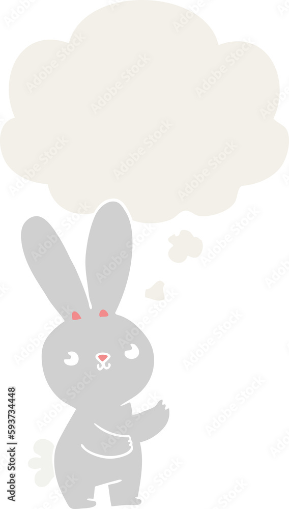 cute cartoon rabbit and thought bubble in retro style cute cartoon rabbit and thought bubble in retro style