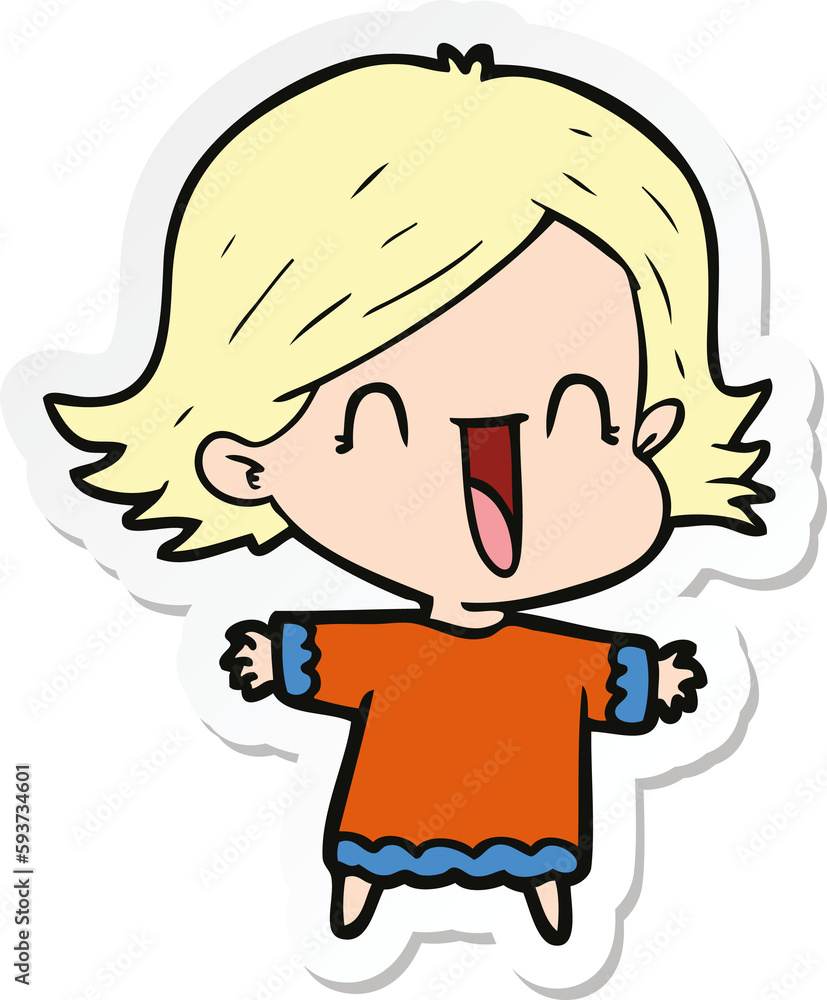 sticker of a cartoon happy woman sticker of a cartoon happy woman