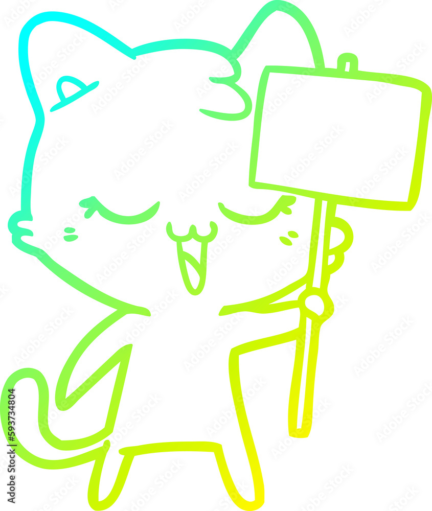 cold gradient line drawing happy cartoon cat cold gradient line drawing happy cartoon cat