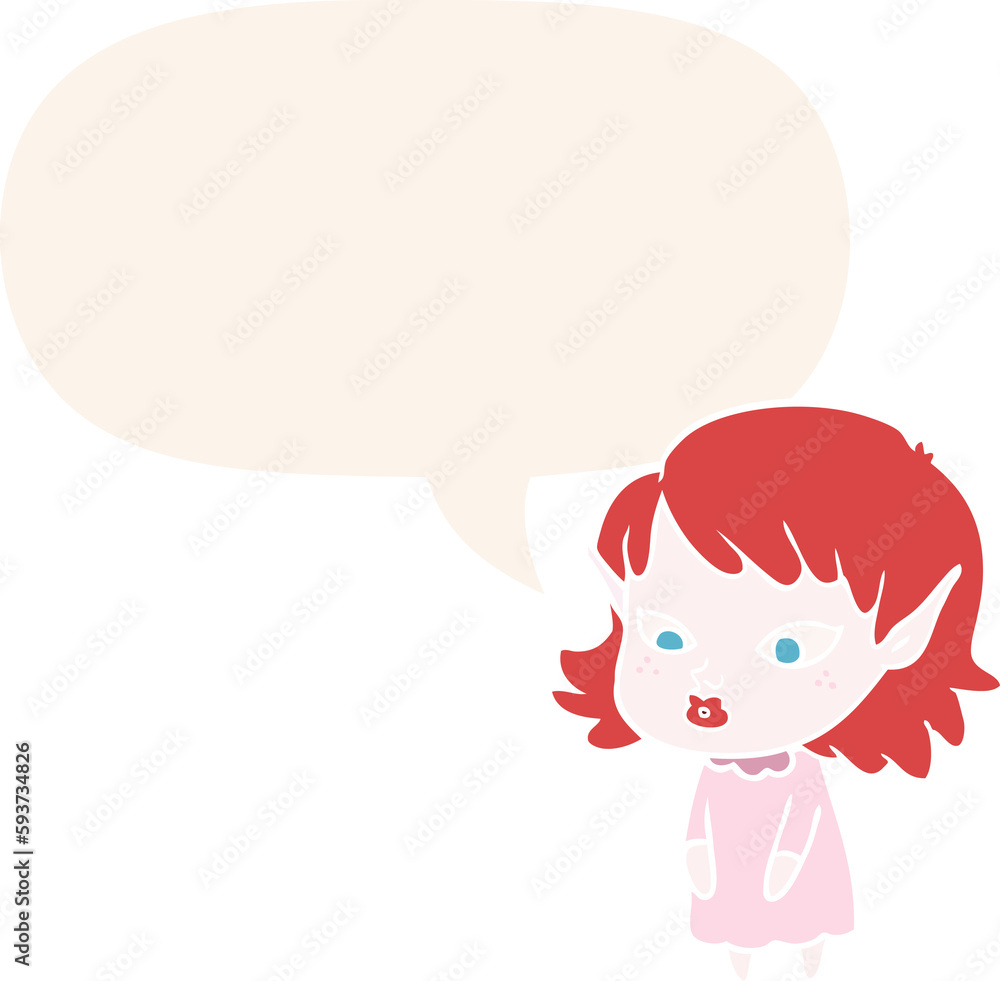 cartoon elf girl and pointy ears and speech bubble in retro style cartoon elf girl and pointy ears and speech bubble in retro style