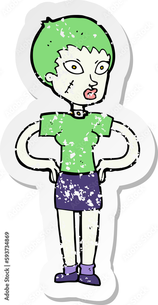 retro distressed sticker of a cartoon halloween girl retro distressed sticker of a cartoon halloween girl