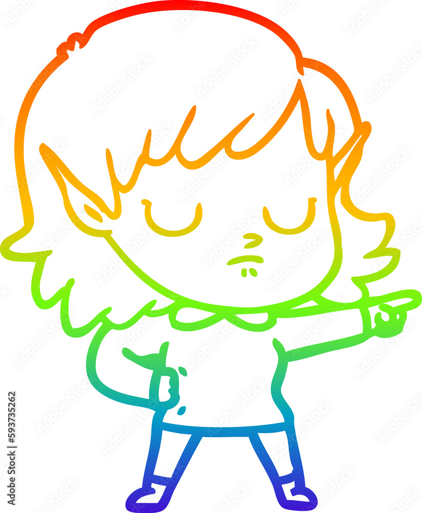 rainbow gradient line drawing cartoon elf girl rainbow gradient line drawing cartoon elf girl