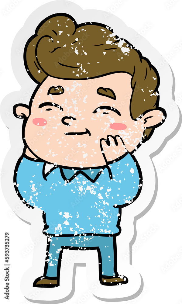 distressed sticker of a happy cartoon man distressed sticker of a happy cartoon man