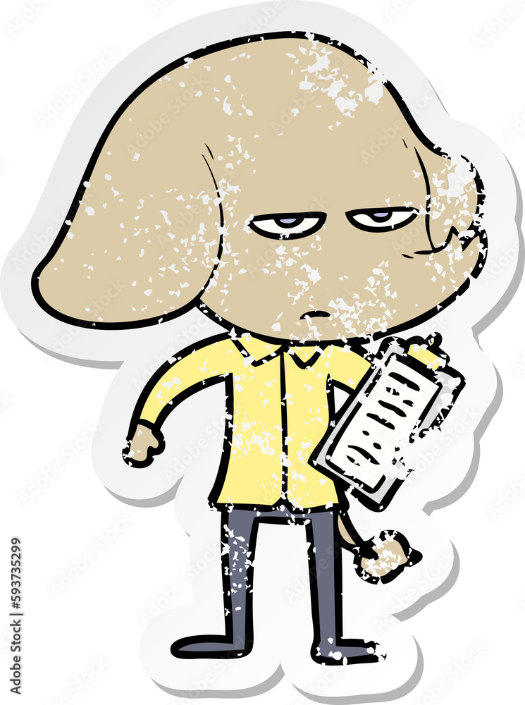 distressed sticker of a annoyed cartoon elephant distressed sticker of a annoyed cartoon elephant