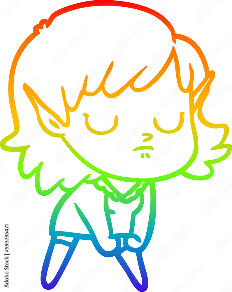 rainbow gradient line drawing cartoon elf girl rainbow gradient line drawing cartoon elf girl