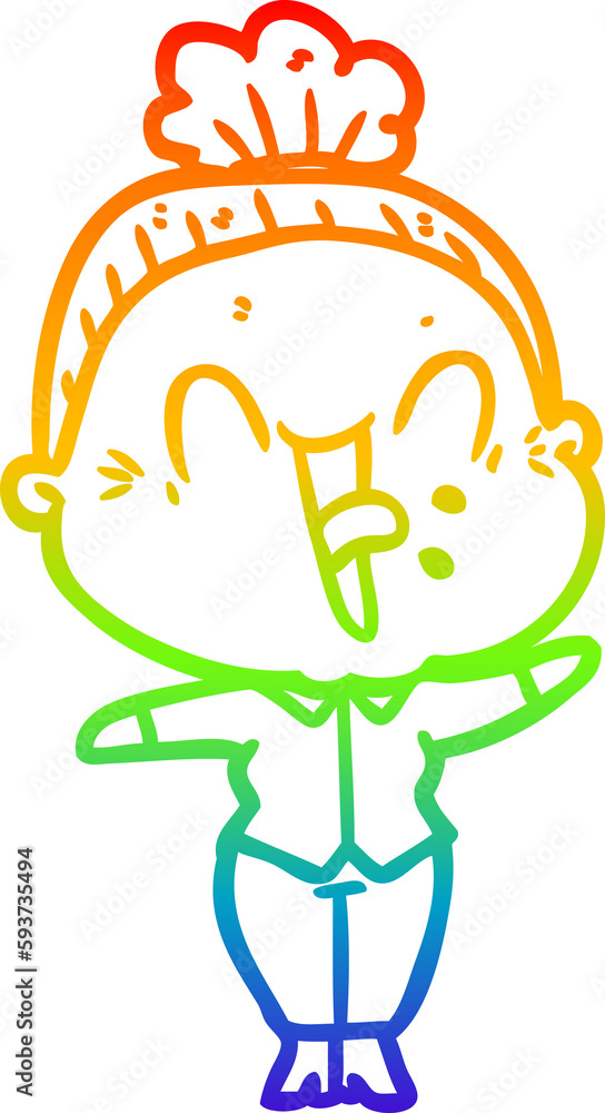 rainbow gradient line drawing cartoon happy old woman rainbow gradient line drawing cartoon happy old woman
