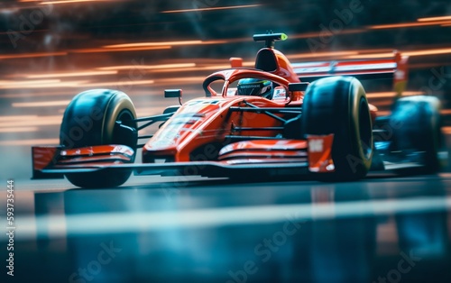 Racing Red Sports Car on Track with Motion Blur. Generative ai © Scrudje