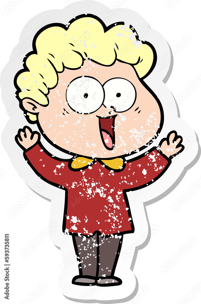 distressed sticker of a cartoon happy man distressed sticker of a cartoon happy man