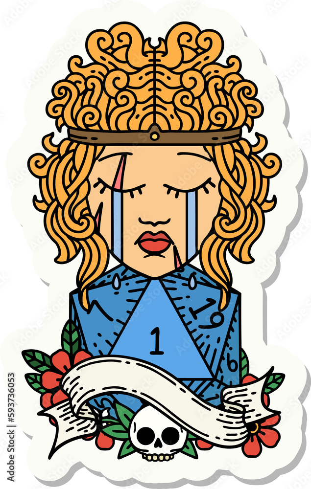 crying human barbarian with natural one d20 roll sticker crying human barbarian with natural one d20 roll sticker
