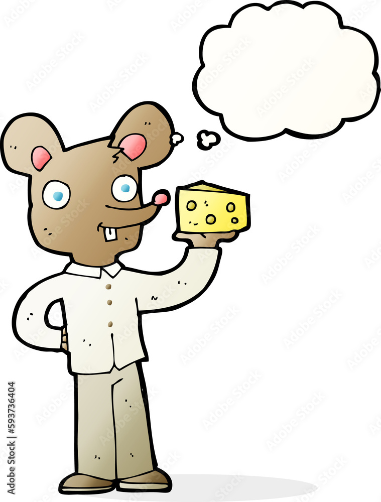 cartoon mouse holding cheese with thought bubble cartoon mouse holding cheese with thought bubble