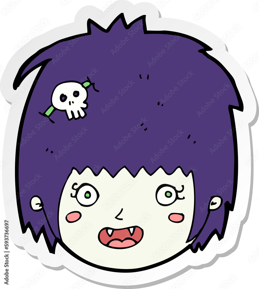 sticker of a cartoon happy vampire girl face sticker of a cartoon happy vampire girl face