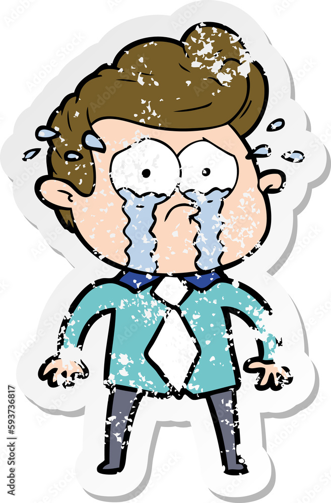 distressed sticker of a cartoon crying man distressed sticker of a cartoon crying man