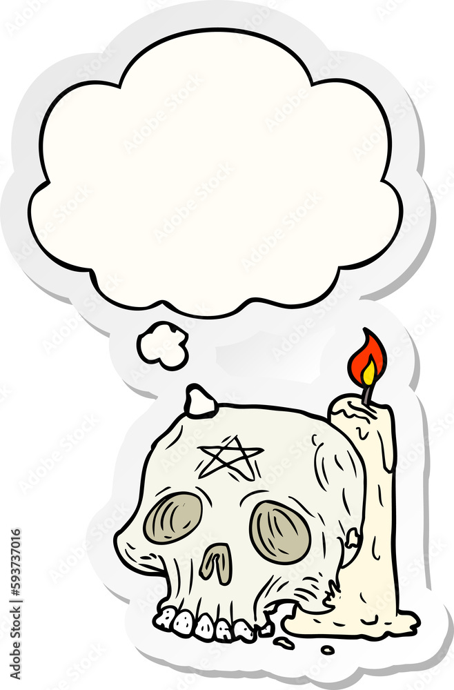 cartoon spooky skull and candle and thought bubble as a printed sticker cartoon spooky skull and candle and thought bubble as a printed sticker